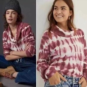 PILCRO Cowl Neck Thermal Knit Sweater Pink White Tie-dye Grunge Y2k Preppy